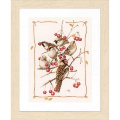 PN-0162298 Набор для вышивки крестом LanArte Sparrows with Red Berries "Воробьи и брусника"
